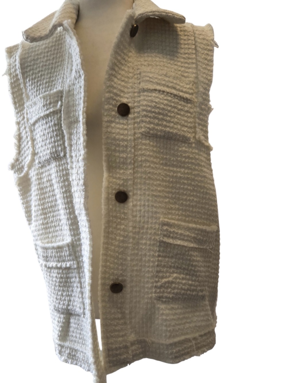Men's Cream Textured Pocket Vest with Button Front